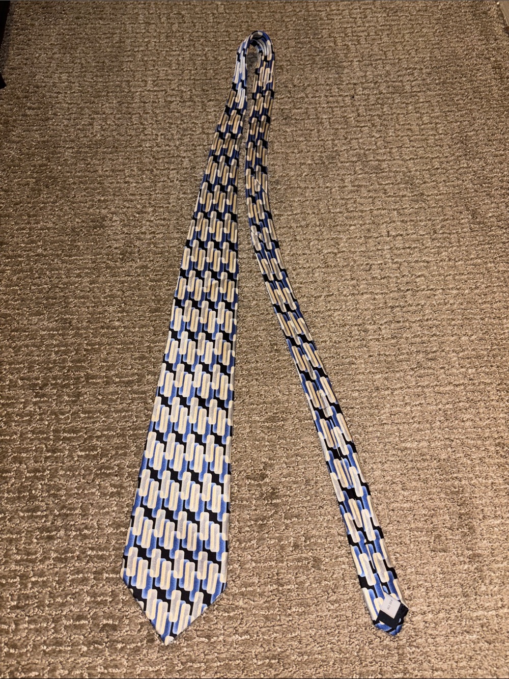 Pierre Cardin Silk Tie Blue Geometric Pattern Necktie Mens